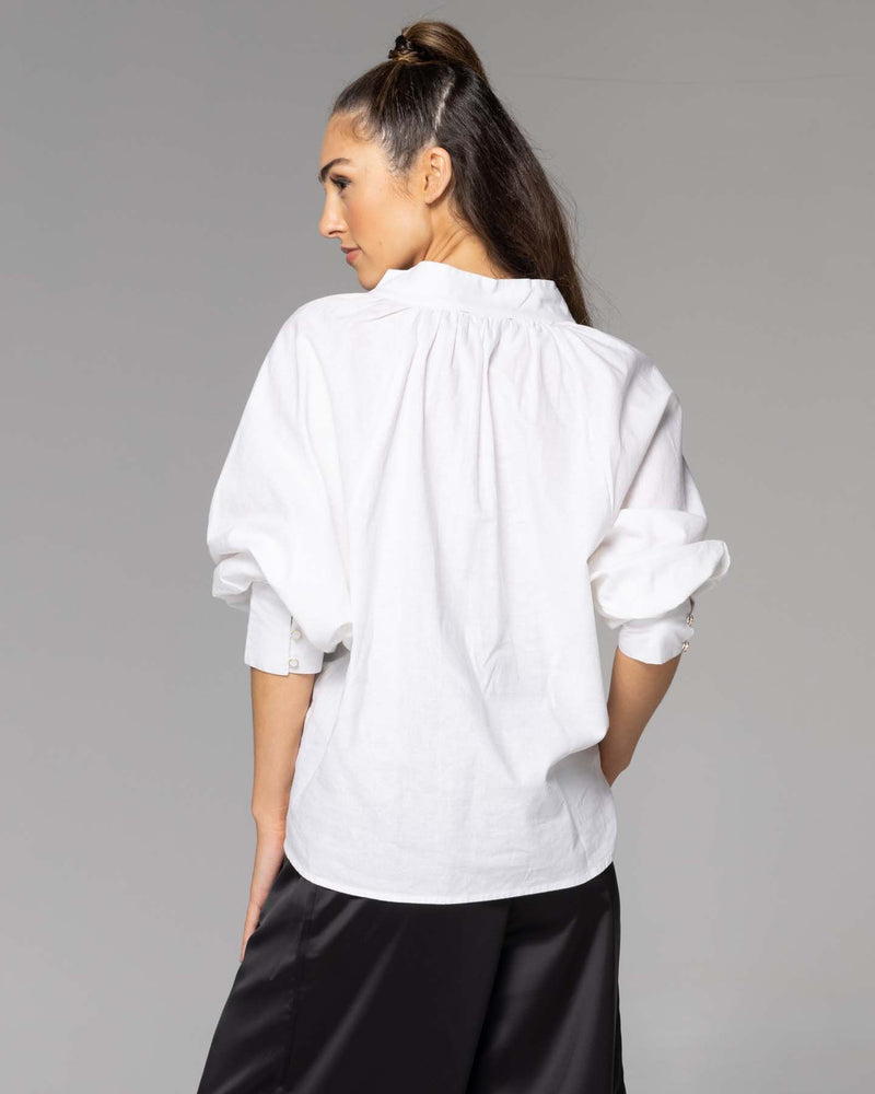 Higher Ground White Blouson Sleeve Top