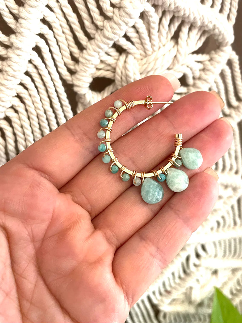 Light Blue Stone Hoop Earrings