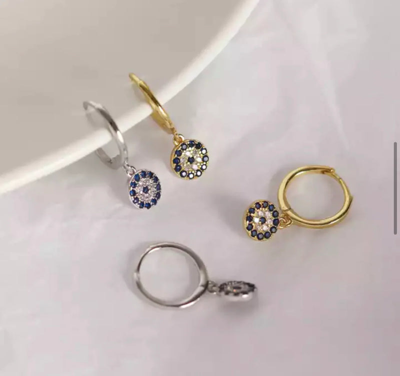 Huggies Evil Eye 18k Plated Hoop Earrings
