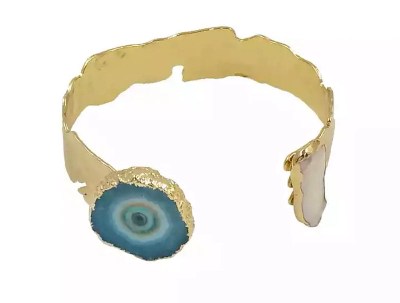 Blue Solar Quartz & Freshwater Pearl Cuff