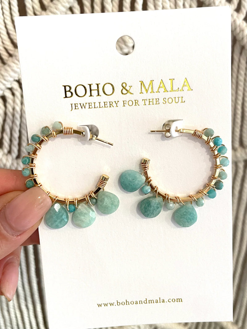 Light Blue Stone Hoop Earrings