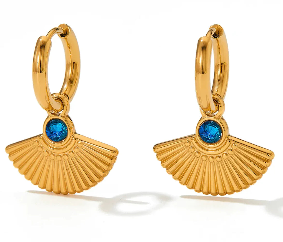 Boho & Mala Blue Fan Gold Earring