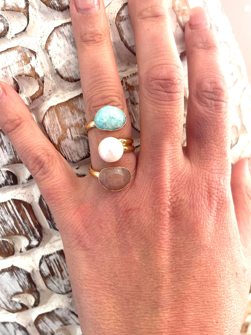 Natural Amazonite Mix Stone Open Ring B