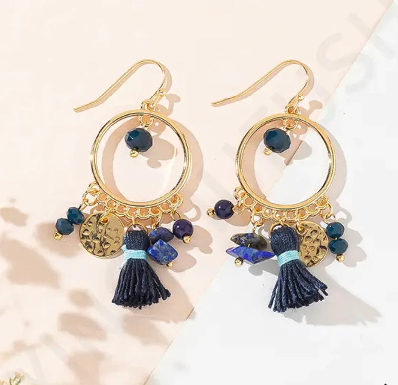 boho & Mala dark blue rose quartz Earrings