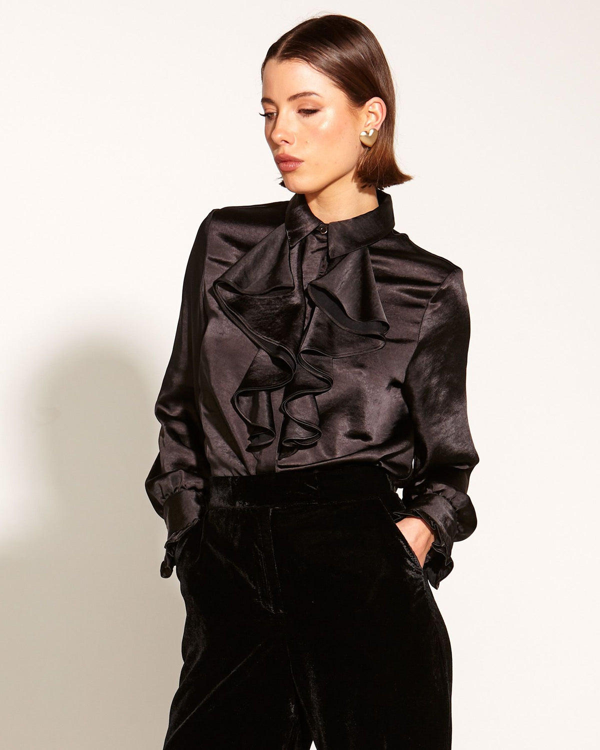 Only She Knows Black Ruffle Shirt