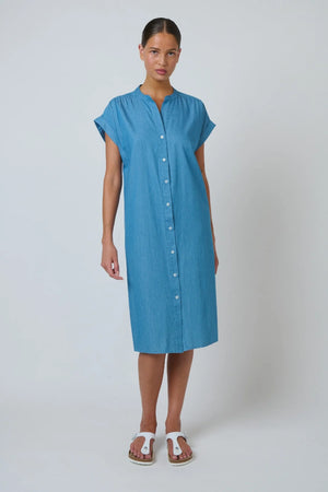 Namastai Blue Rinse Button Down Cotton Dress