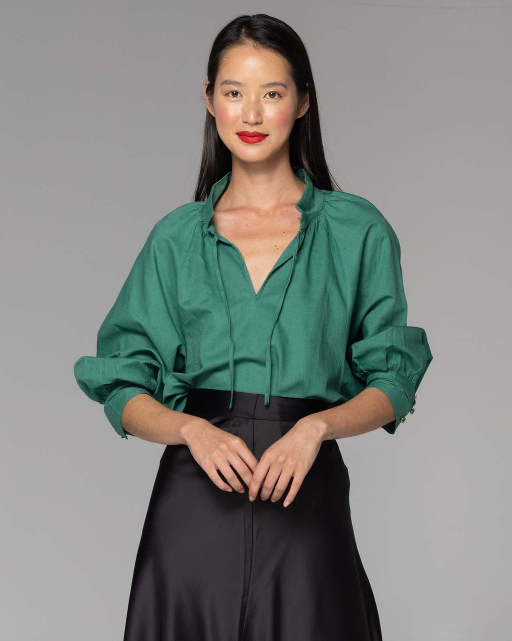 Higher Ground Jade Green Blouson Sleeve Top