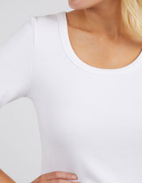Rib Scoop Neck White Tee