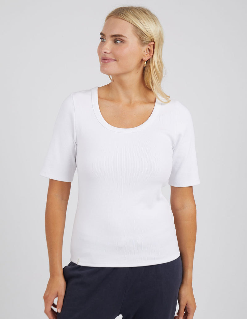 Rib Scoop Neck White Tee