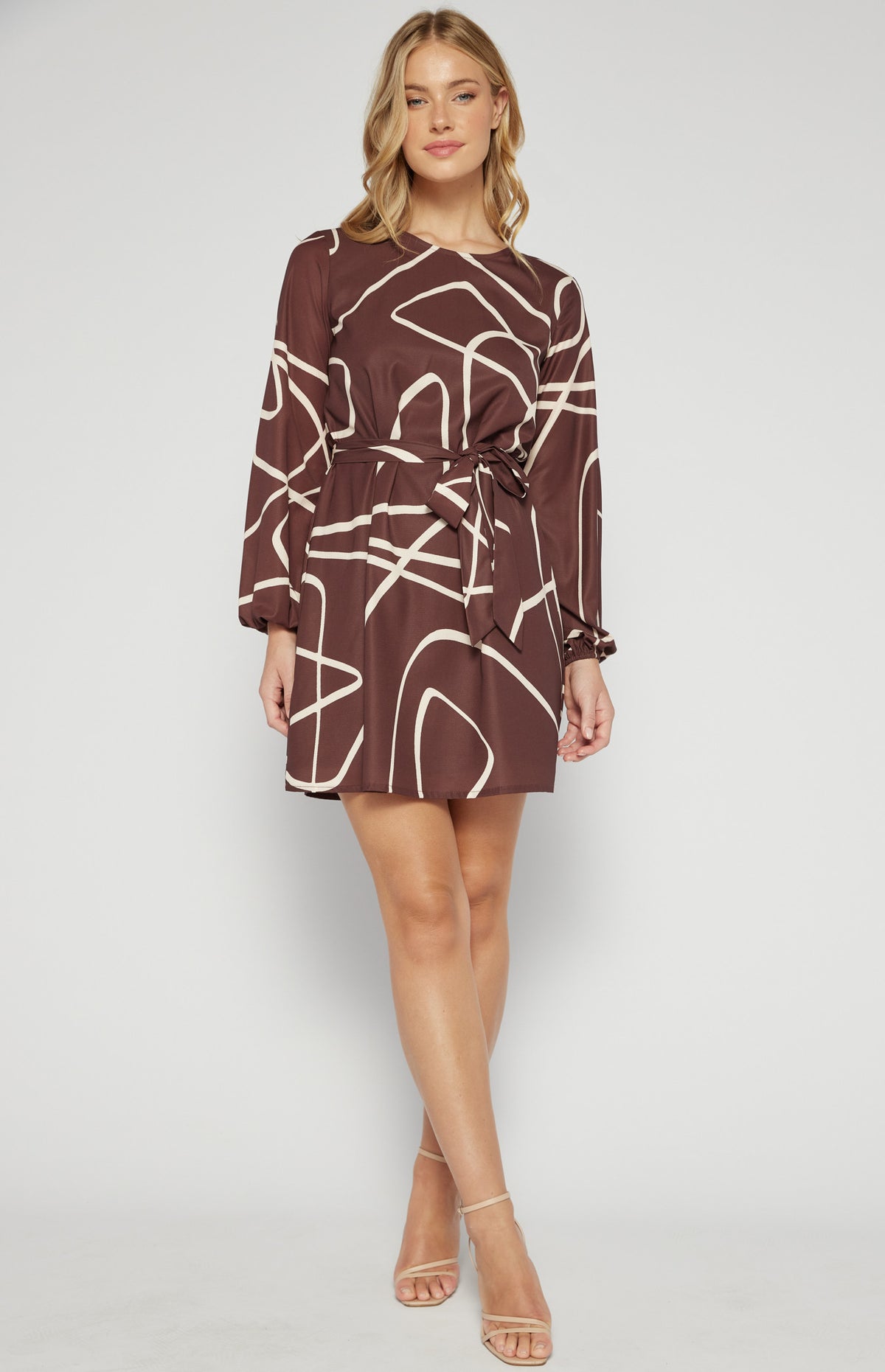 Chocolate Abstract Round Neck Dress