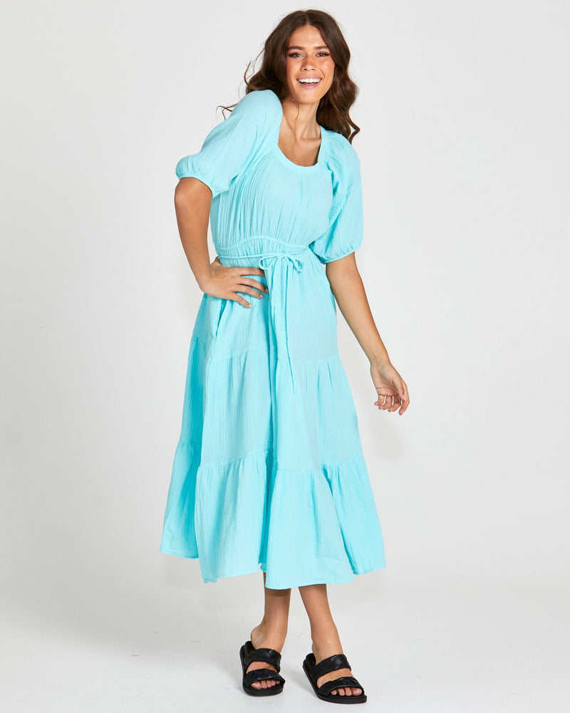 Felix Tiered Aqua Midi Dress