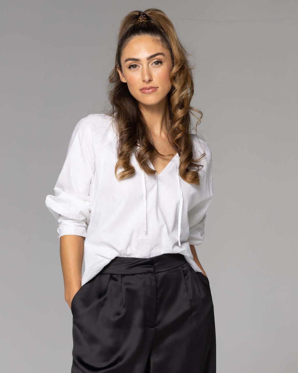 Higher Ground White Blouson Sleeve Top