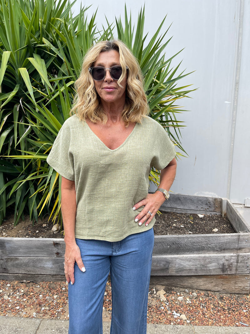 Venus V Neck Khaki Top