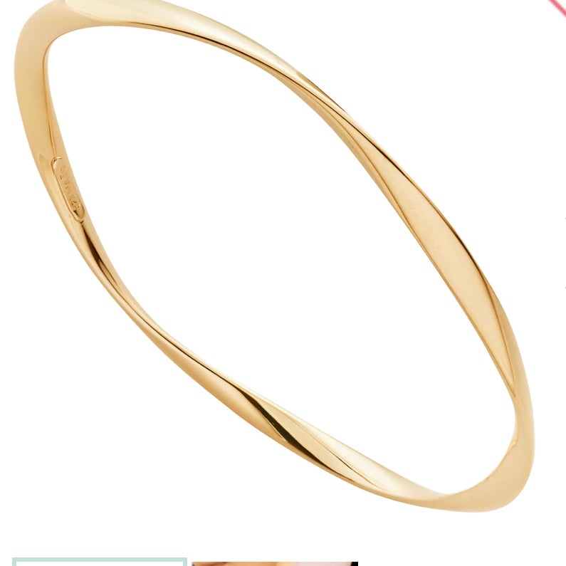 Gold Twisted ribbon hollow tube bangle 65mm